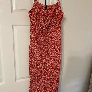 SHEIN Red and White Spaghetti Strap Slip Midi Dress